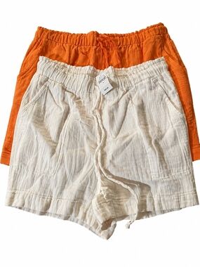 GAP Women’s High-Waist Drawstring Shorts - White & Orange